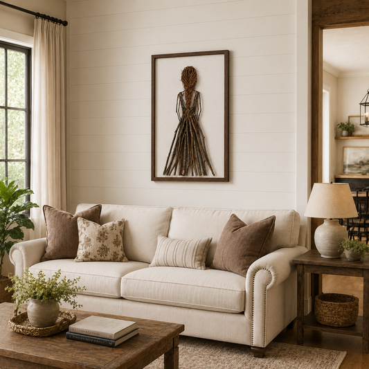 Handmade Botanical Woman Wall Art – Handmade Natural Twig Sculpture or 3D Textured Relief Art