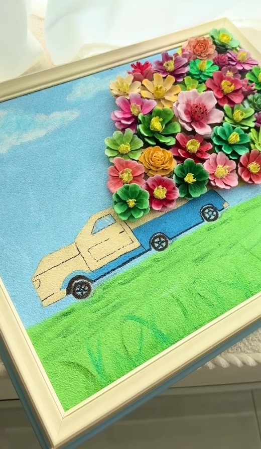 Arte de pared de flor de piña 3D hecha a mano – Arte texturizado de técnica mixta enmarcado