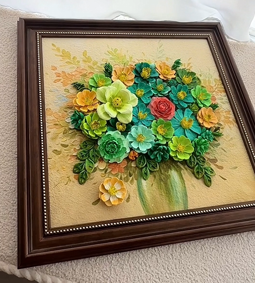 Handmade 3D Pinecone Flower Wall Art – Framed Textured Mixed-Media Art