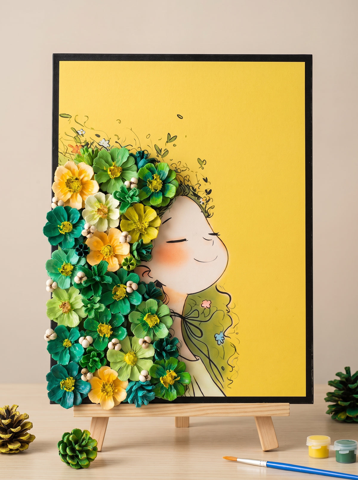 Arte de pared de flor de piña 3D hecha a mano – Arte texturizado de técnica mixta enmarcado