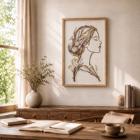 Lavender Rose Muse Framed Botanical Woman Wall Art – Handmade Natural Twig Sculpture or 3D Textured Relief Art