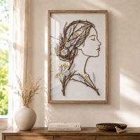 Lavender Rose Muse Framed Botanical Woman Wall Art – Handmade Natural Twig Sculpture or 3D Textured Relief Art