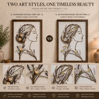 Lavender Rose Muse Framed Botanical Woman Wall Art – Handmade Natural Twig Sculpture or 3D Textured Relief Art