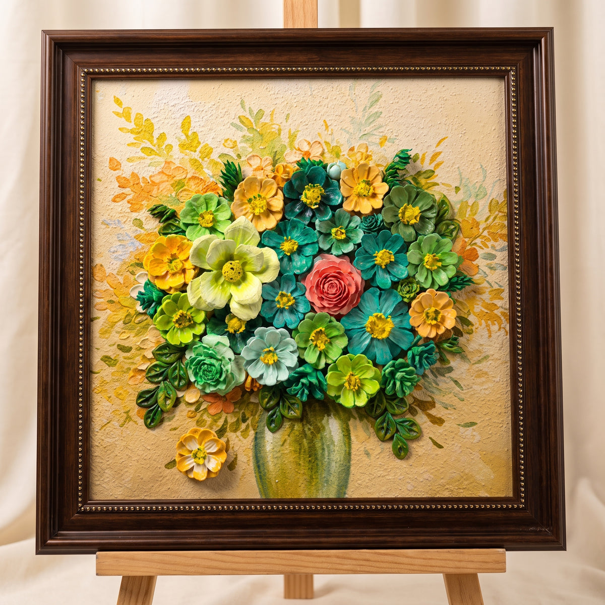 Handmade 3D Pinecone Flower Wall Art – Framed Textured Mixed-Media Art