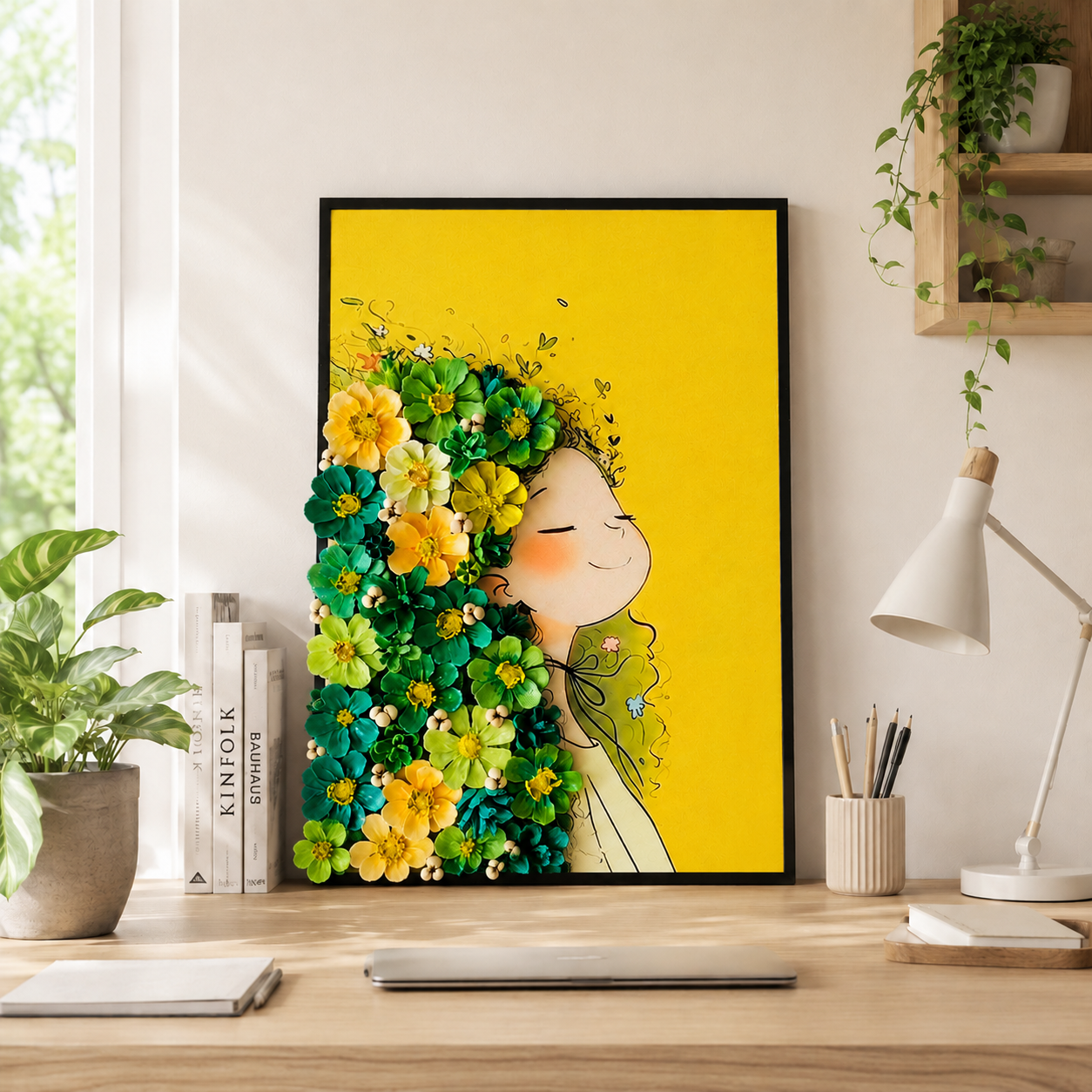Pinecone Floral Muse Wall Art – Handmade Painted Pinecone Flowers on Textured Mixed Media Artwork