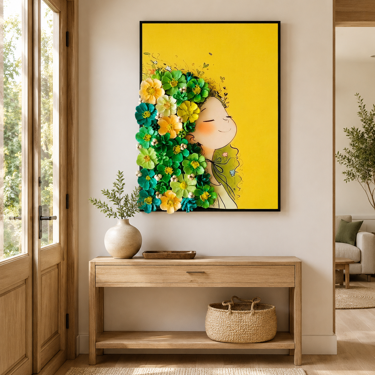 Pinecone Floral Muse Wall Art – Handmade Painted Pinecone Flowers on Textured Mixed Media Artwork