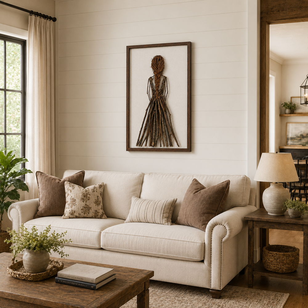 Handmade Botanical Woman Wall Art – Handmade Natural Twig Sculpture or 3D Textured Relief Art