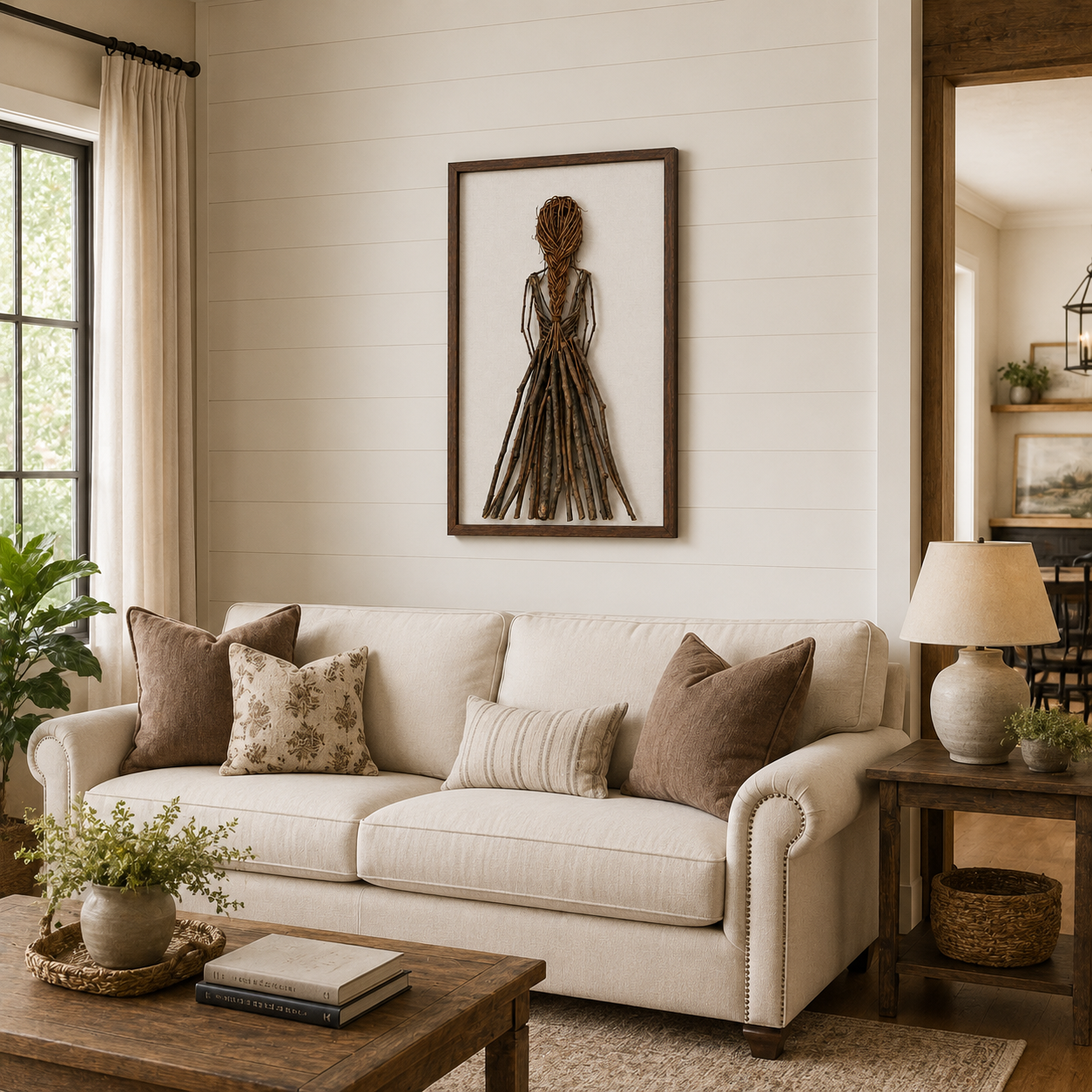 Handmade Botanical Woman Wall Art – Handmade Natural Twig Sculpture or 3D Textured Relief Art