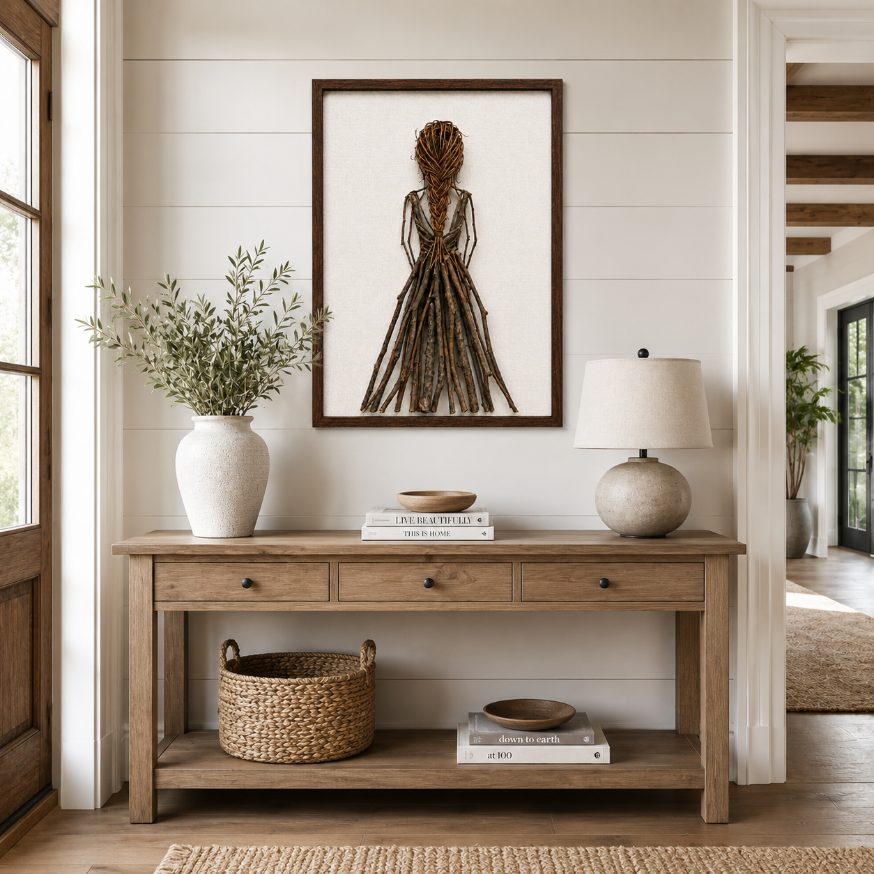 Handmade Botanical Woman Wall Art – Handmade Natural Twig Sculpture or 3D Textured Relief Art