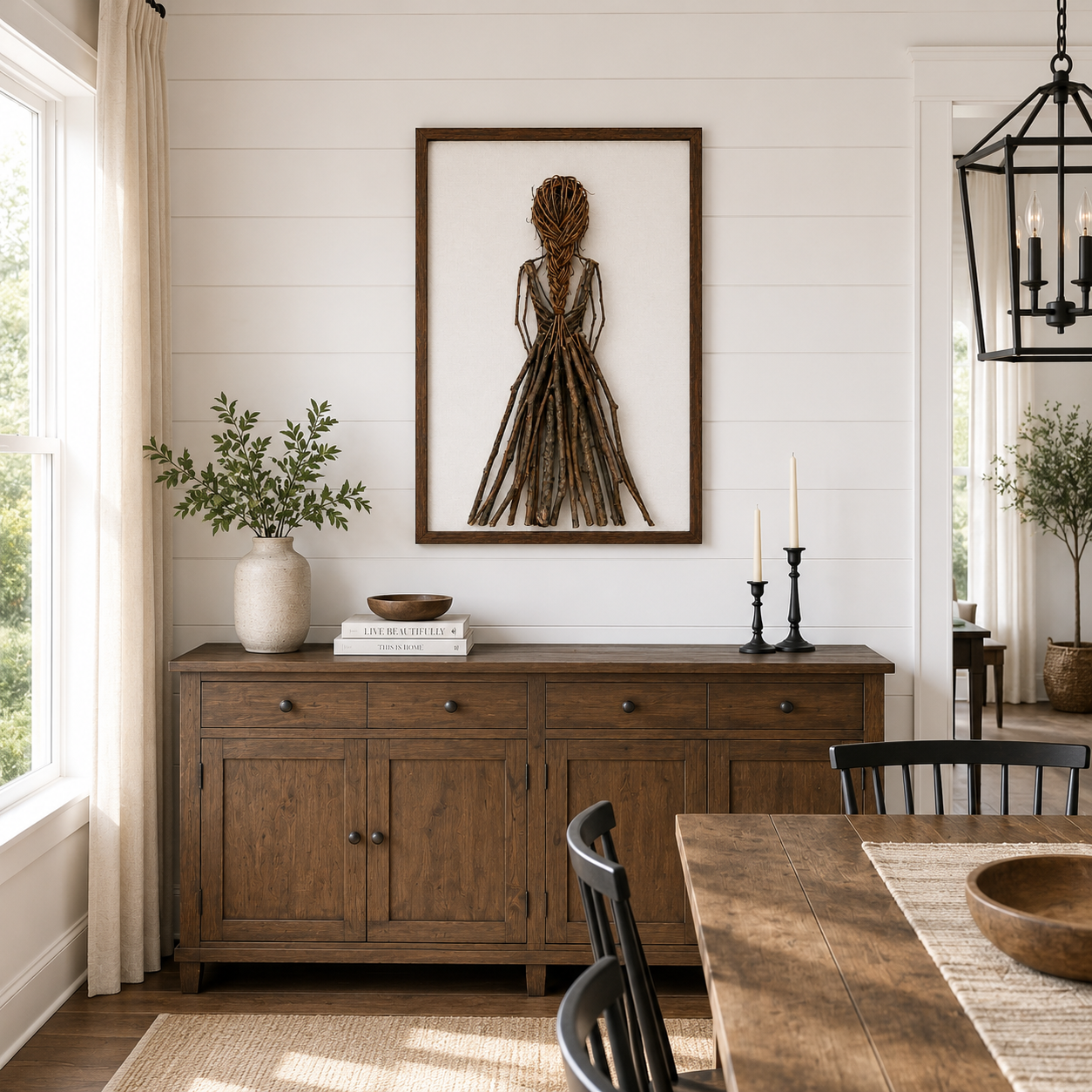 Handmade Botanical Woman Wall Art – Handmade Natural Twig Sculpture or 3D Textured Relief Art