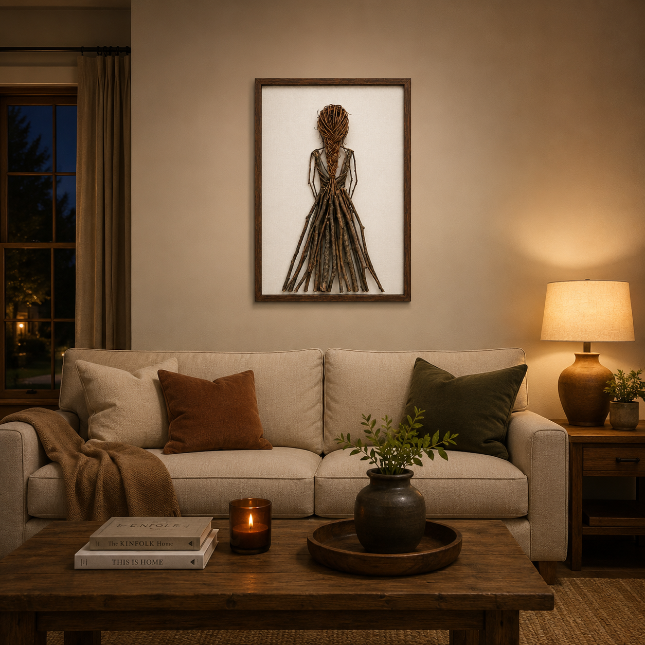 Handmade Botanical Woman Wall Art – Handmade Natural Twig Sculpture or 3D Textured Relief Art