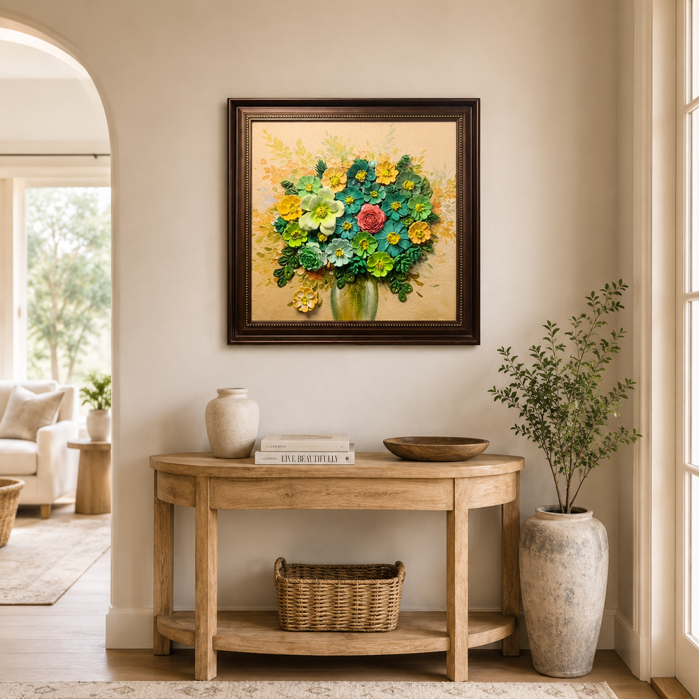 Handmade 3D Pinecone Flower Wall Art – Framed Textured Mixed-Media Art