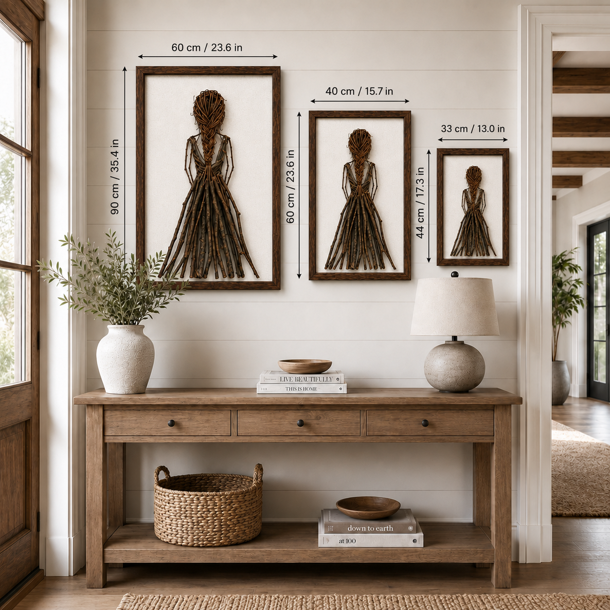 Handmade Botanical Woman Wall Art – Handmade Natural Twig Sculpture or 3D Textured Relief Art