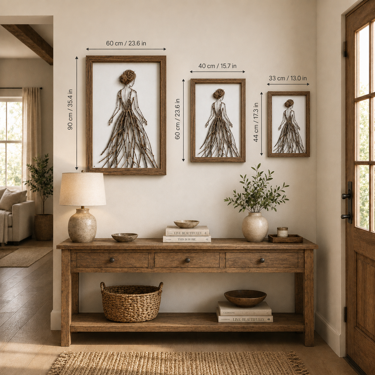 Arte de pared botánico enmarcado - Arte hecho a mano con ramas naturales o impresión en lienzo 3D con relieve UV